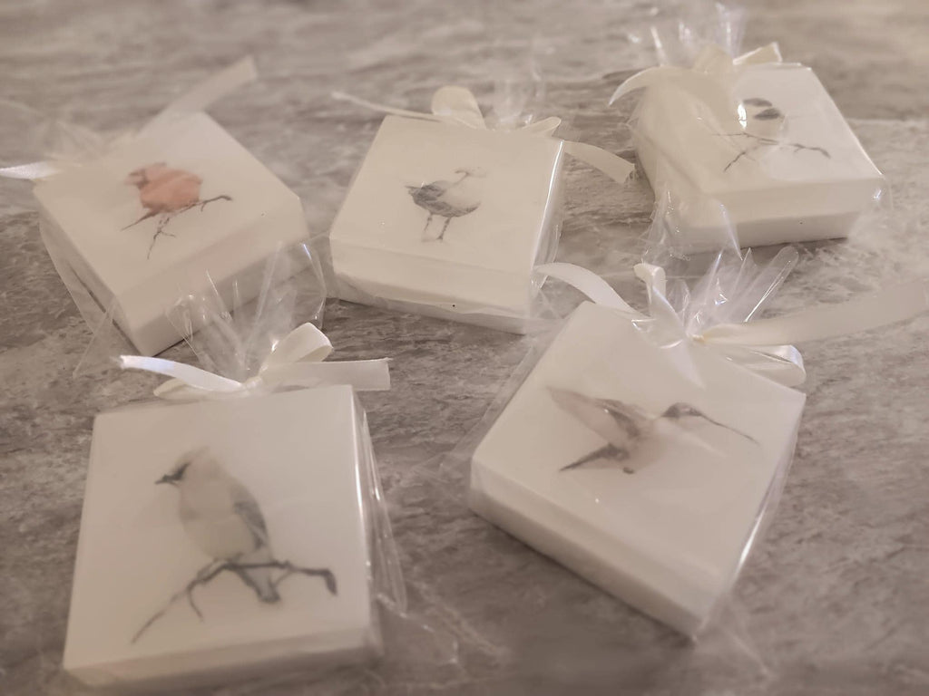 Bird Soap Set – Chickadee, Cardinal, Hummingbird, Cedar Waxwing, Seagull – Organic & Vegan