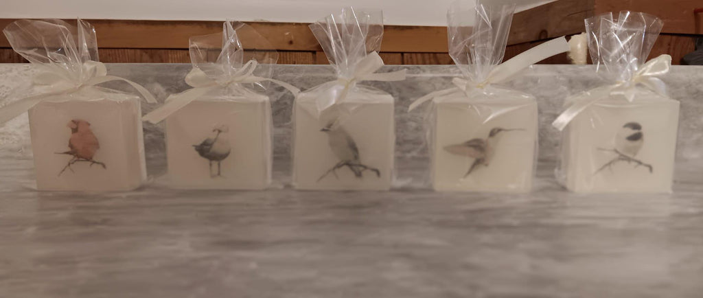Bird Soap Set – Chickadee, Cardinal, Hummingbird, Cedar Waxwing, Seagull – Organic & Vegan